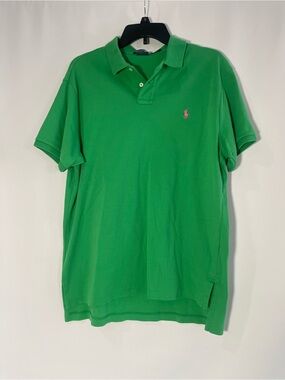 Polo Ralph Lauren Men’s Large Green Polo Shirt Pink Logo Preppy Golf Casual